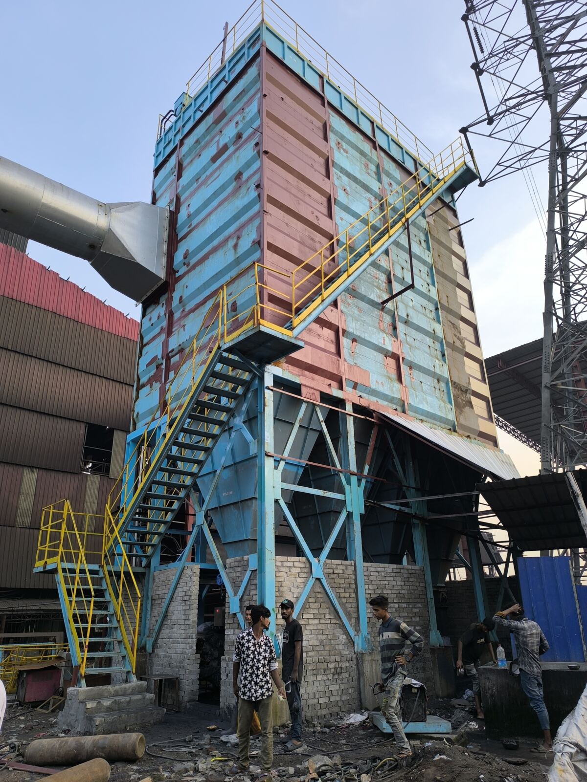 Bag house dust collector with access stairway
