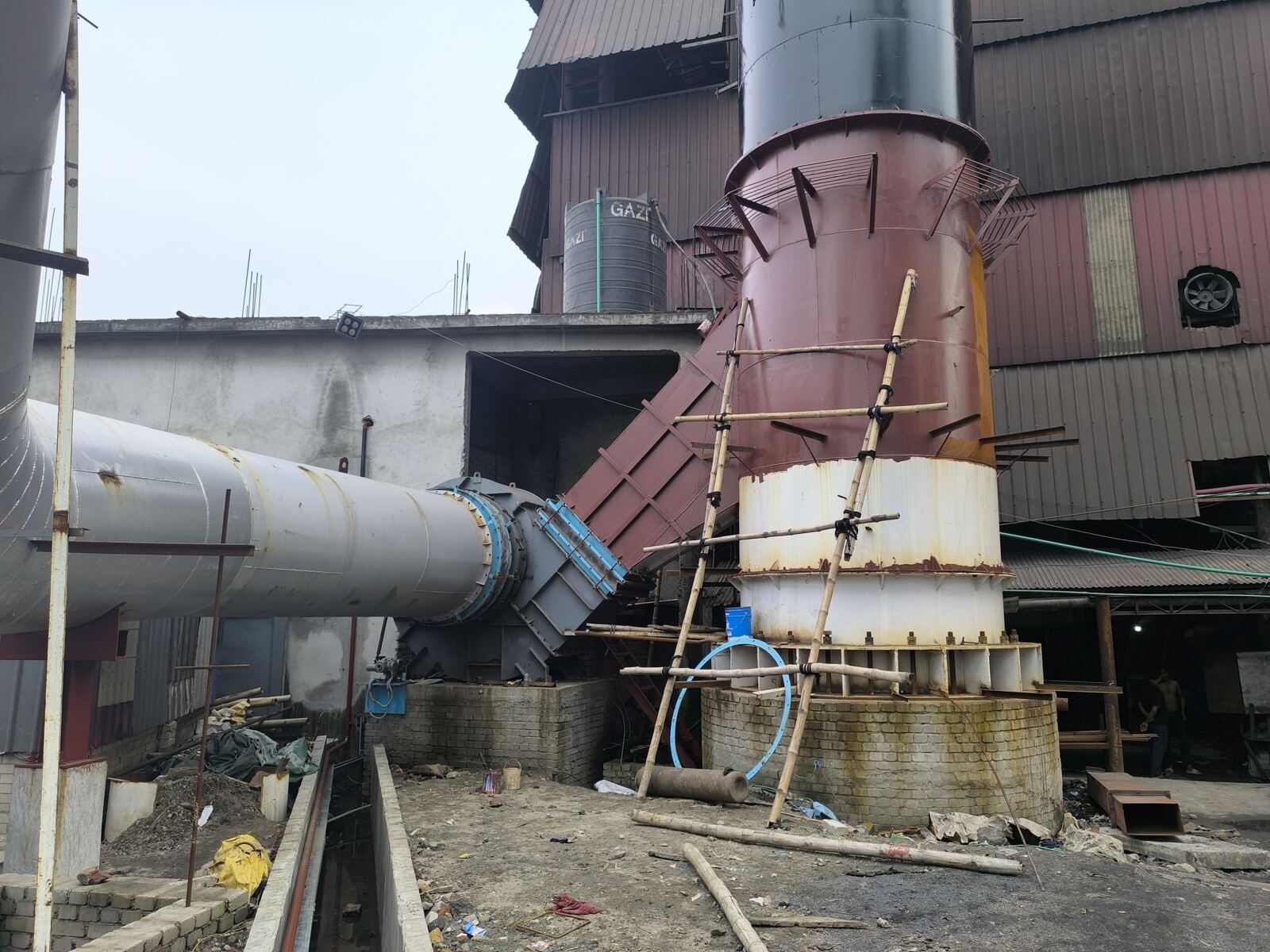 Exhaust stack and ducting under construction